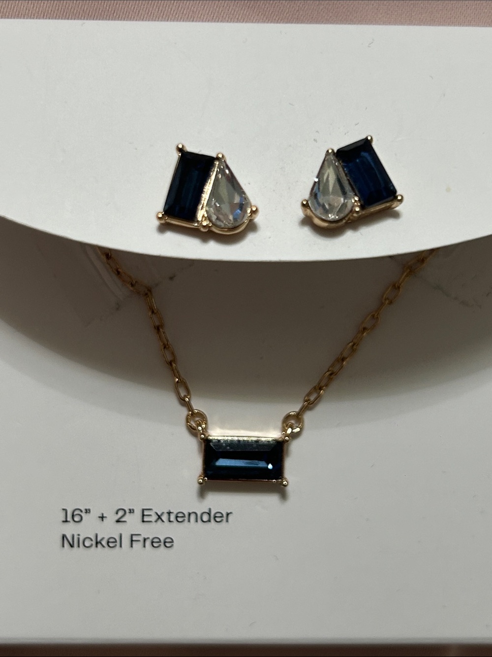 Gold-Plated Navy Blue Crystal Necklace & Earring Set
